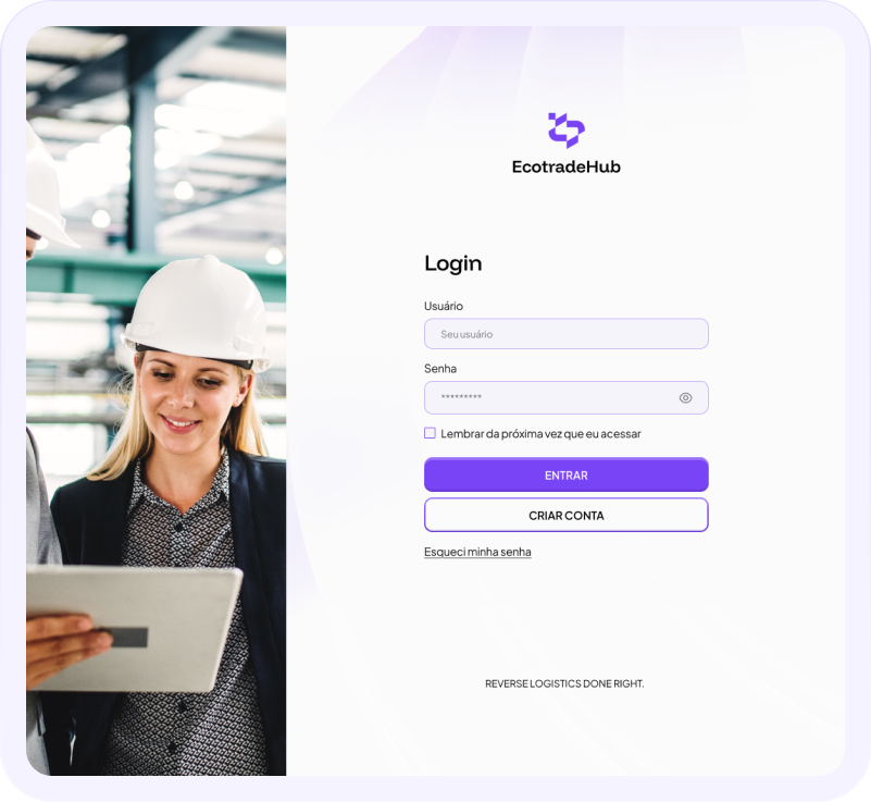 Login Plataforma Gestão de Resíduos